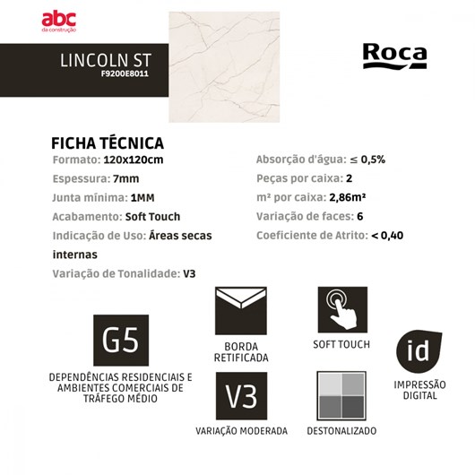 Porcelanato Retificado Lincoln Soft Touch Roca 120X120Cm - Imagem principal - 9a16108d-af9b-4fc5-81c2-5b05e41f7c6e