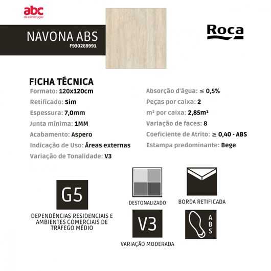 Porcelanato Retificado Navona Abs Roca 120X120Cm - Imagem principal - 08caf9f7-e3de-46b2-9283-5575400a4dfd