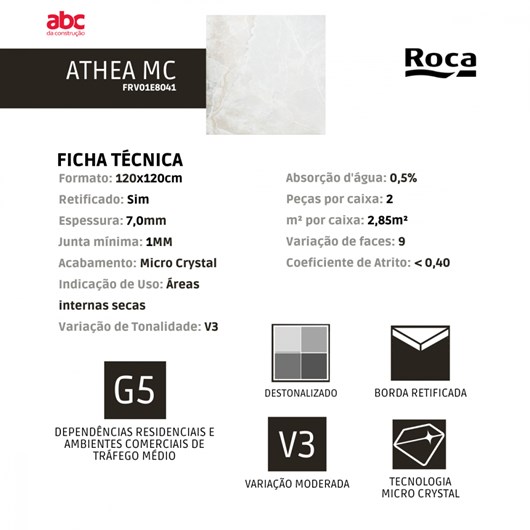 Porcelanato Roca Athea Mc Polido 120x120cm Mármore Retificado  - Imagem principal - 206d7cc6-5fda-43c6-a410-8892e1933ed9