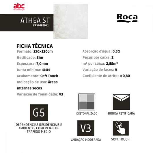 Porcelanato Roca Athea St Acetinado 120x120cm Mármore Retificado  - Imagem principal - 99440cd4-df5c-4f14-aa81-789e56edc527