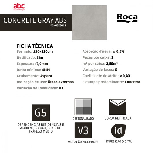 Porcelanato Roca Concrete Gray Externo 120x120cm Cinza Retificado  - Imagem principal - 13644ea7-b5f5-4d15-a7fe-11c4fec94056