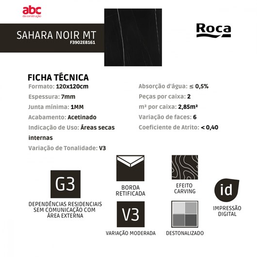 Porcelanato Roca Sahara Noir Acetinado 120x120cm Preto Retificado  - Imagem principal - 61fbde09-2ab5-4846-b26d-2f669fbe4149