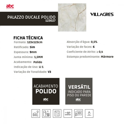 Porcelanato Villagres Palazzo Ducale Bianco Polido 123x123cm Retificado - Imagem principal - 9672be68-41b4-4d42-852a-af02df68720d