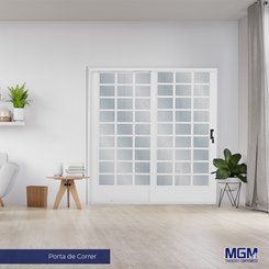 Porta De Correr 2 Folhas Divisor Quadriculado Branco MGM 215x160 cm