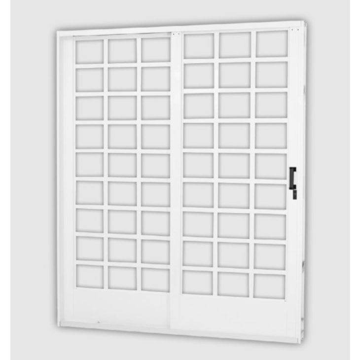 Porta De Correr 2 Folhas Divisor Quadriculado Branco MGM 215x160 cm