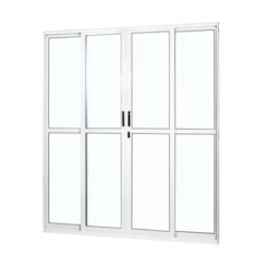 Porta De Correr Em Alumínio Branco 4 Folhas 2 Fixas Com Vidro Liso MGM 210x200cm