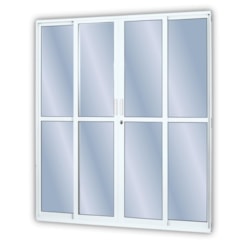 Porta De Correr Em Alumínio Branco 4 Folhas Com Vidro Liso MGM 210x180cm