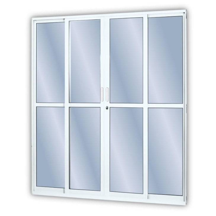 Porta De Correr Em Alumínio Branco 4 Folhas Com Vidro Liso MGM 210x180cm