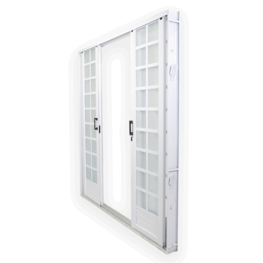 Porta De Correr Minas Sul 4 Folhas Divisor Quadriculado Vidro Liso Aço Branco MGM 215x200cm - Imagem principal - 581d0f0e-cfe4-4d64-ab36-73180bf4850d