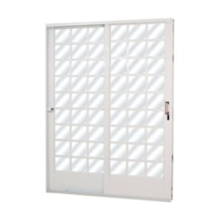 Porta De Correr Minas Sul Abertura Pela Esquerda 2 Folhas Divisor Quadriculado Vidro Liso Aço Branco MGM 215x16012cm