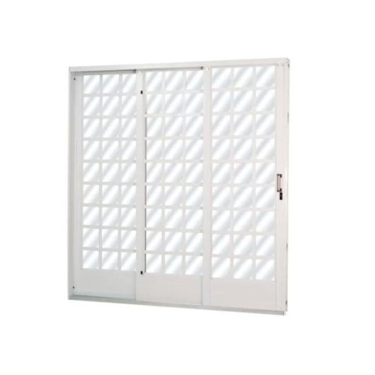 Porta De Correr Minas Sul Abertura Pela Esquerda 3 Folhas Divisor Quadriculado Vidro Liso Aço Branco MGM 215X160X14,5cm - Imagem principal - 5ce8f69d-8dff-4c12-ae81-fd21923fee74