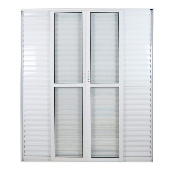 Porta De Correr Veneziana 6 Folhas Sólida Com Vidro Liso Branca MGM 210x200cm