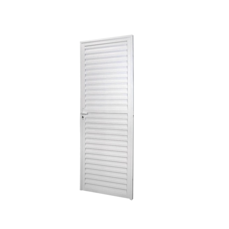 Porta De Giro Laminada Linha Sólida Alumínio Esquerda Branco MGM 210x90cm