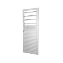 Porta De Giro Mista Bascula Vidro Liso Abertura Pela Esquerda Soft Aluminio Branco MGM 210x80cm