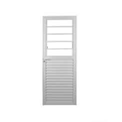 Porta De Giro Mista Bascula Vidro Liso Abertura Pela Esquerda Soft Aluminio Branco MGM 210x80cm