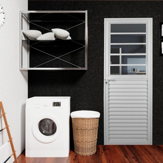 Porta De Giro Mista Em Alumínio Abertura Pela Direita Com Basculante Soft Branco MGM 210x80cm - Imagem principal - a7eb0c31-d824-43c5-93f2-60c1afcd07a6