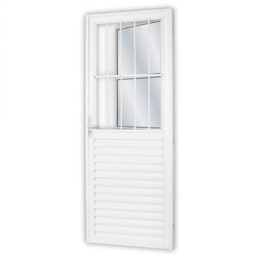 Porta De Giro Mista Postigo Abertura Pela Direita Vidro Liso Alumínio Branco MGM 210x80cm - Imagem principal - e08829a4-637e-47a1-a92c-0558b2ef4e26