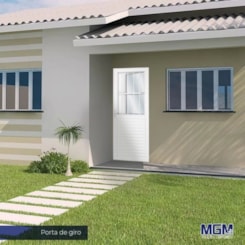 Porta De Giro Mista Postigo Abertura Pela Esquerda Alumínio Vidro Liso Branco MGM 210x90cm