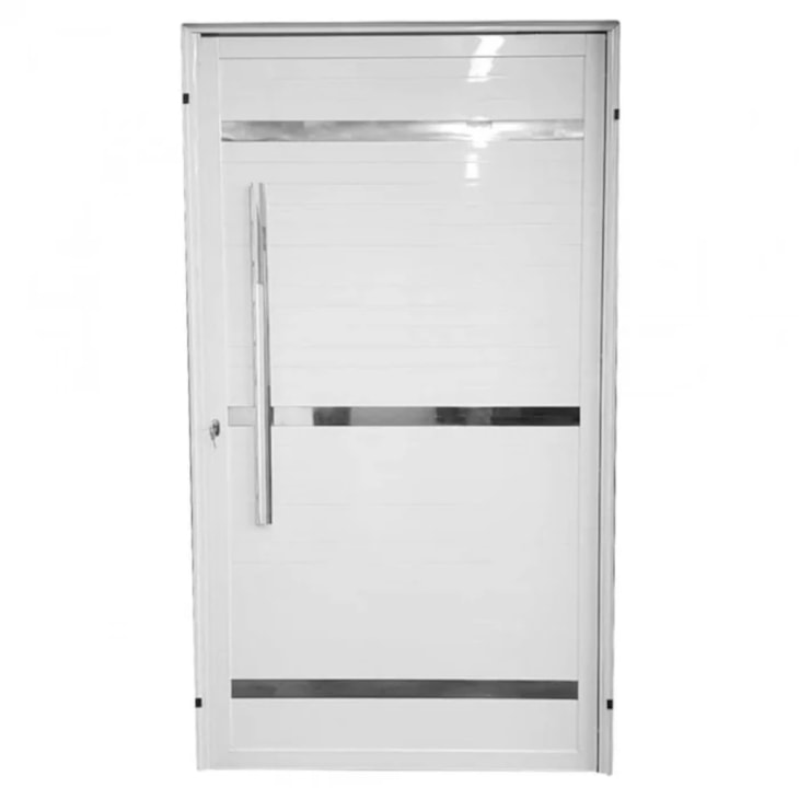 Porta De Giro Pivotante Alumínio Lambri Friso Abertura Pela Esquerda Branco Mgm 220x110cm