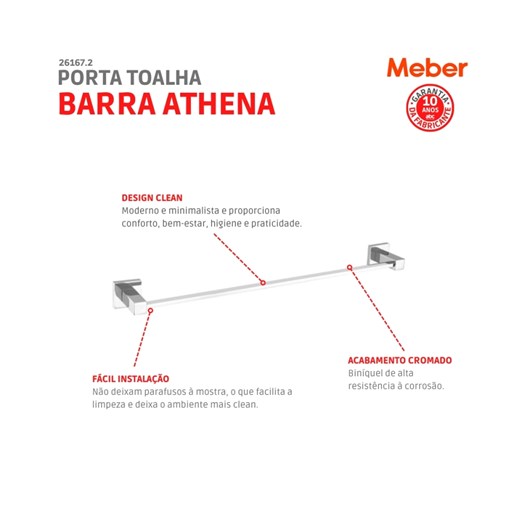 Porta Toalha Athena 2030 Cromado Meber - Imagem principal - dba4b51e-faa1-4a01-aaf0-31007f7bb0ac