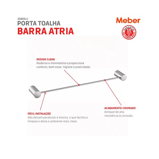 Porta Toalha Atria 507 Linear Cromado Meber - Imagem principal - d8629d05-c1c4-4c34-961b-10a1d0eb54d1