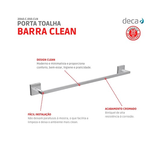 Porta Toalha Barra Clean 50cm 2040 Cromada Deca - Imagem principal - 133f5981-9169-486e-ac30-2521c6a94615