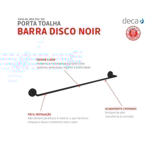 Porta Toalha Barra Disco Black Noir Deca 60cm - Imagem principal - 7f4c8933-43f1-410c-967c-61326f9ec080