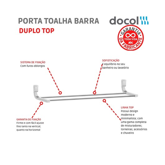 Porta Toalha Barra Duplo Top Cromado Docol - Imagem principal - 6af40071-a646-4e99-96e9-08049e7e8281