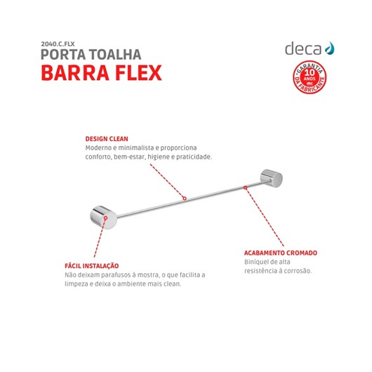Porta Toalha Barra Flex 56cm 2040 Cromado Deca - Imagem principal - 2af0151e-b164-4ece-a9e2-7bf80c22ba8a