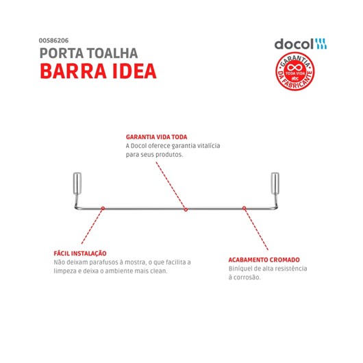 Porta Toalha Barra Idea Cromado Docol - Imagem principal - 312253c4-bc2b-4e36-8c6f-c26e0552c5ea