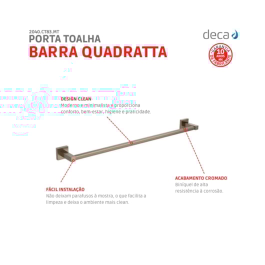 Porta Toalha Barra Quadratta Corten Deca 59,6cm - Imagem principal - 5d343621-c09f-42ed-b66e-76bca59c827f