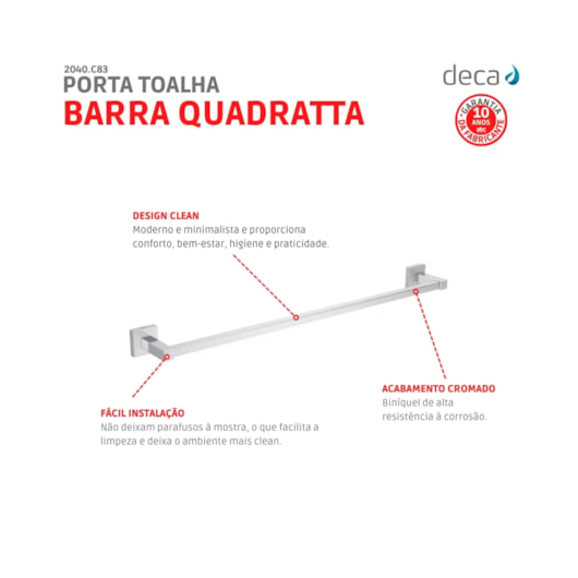 Porta Toalha Barra Quadratta Cromado Deca 50cm - Imagem principal - 77352fc7-3caf-45a2-868d-e635d7133ac2