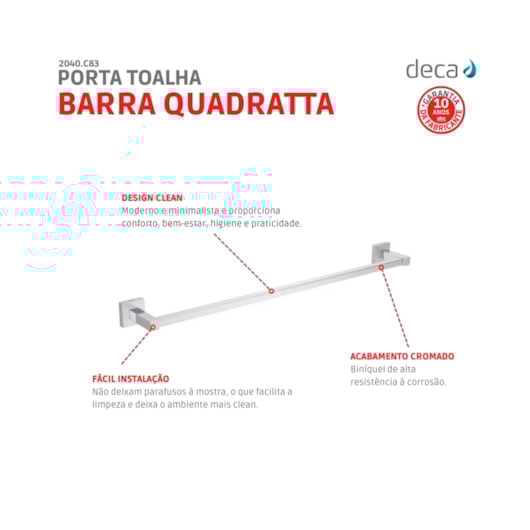 Porta Toalha Barra Quadratta Cromado Deca 60cm - Imagem principal - fd3f32bc-8013-4f22-8c84-ab5e42cc624d