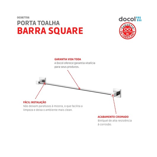 Porta Toalha Barra Square 59cm Cromada Docol - Imagem principal - 4e72fecd-d5ea-46ae-ab9e-b0d92f490338