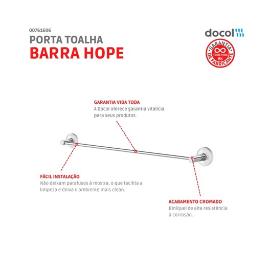 Porta Toalha Bastão Hope Cromada Docol - Imagem principal - c5a43813-455a-43e4-b0a8-7525c189a0bd