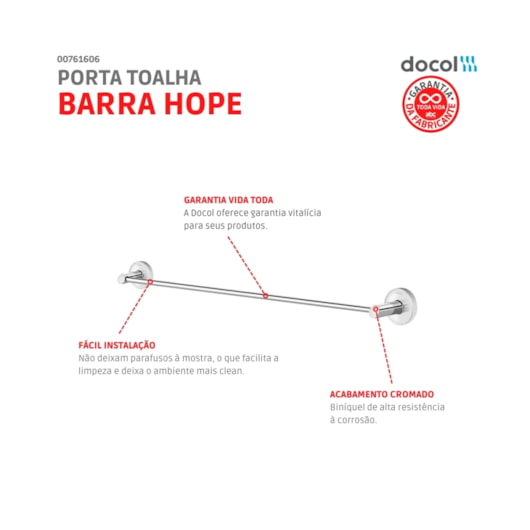 Porta Toalha Bastão Hope Cromada Docol - Imagem principal - a0305e1f-2da7-43b8-8c43-9f8eae05611e