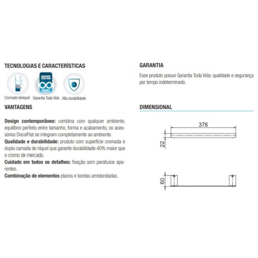 Porta Toalha De Rosto Flat Cobre Polido Docol 30cm - Imagem principal - 1f6511b6-0294-45d4-b016-df20d67660f6