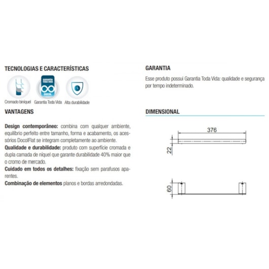 Porta Toalha De Rosto Flat Cobre Polido Docol 30cm - Imagem principal - 51c6281a-bc01-414e-8c97-be795094a803
