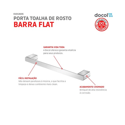 Porta Toalha De Rosto Flat Cromado Docol - Imagem principal - cb7269dc-0178-4f6a-88bb-302cfcc2bea3
