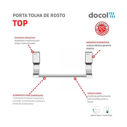 Porta Toalha De Rosto Top Cromado Docol - Imagem principal - afc174e9-6579-4876-aa5d-318fe32ed61e