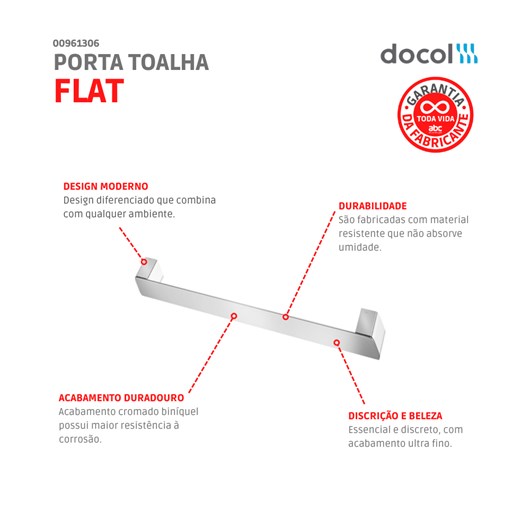 Porta Toalha Flat Cromado Docol - Imagem principal - 09ca1d32-e441-42a2-8ad8-783efbd887f5