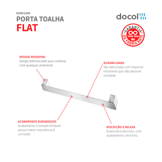 Porta Toalha Flat Cromado Docol - Imagem principal - c450bfaf-5e5e-4ec3-93dd-1a808fddcb79