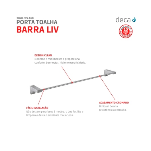 Porta Toalha Liv Cromado Deca 50cm - Imagem principal - 90c03276-4cd0-441e-b710-1c03f8b1f6a0