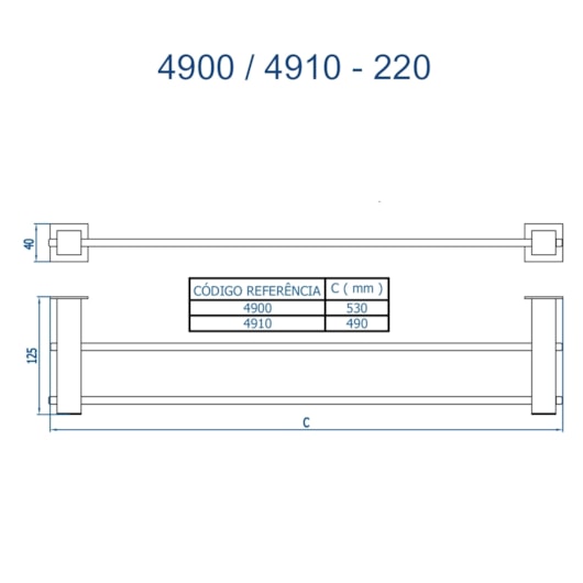 Porta Toalha Reto Duplo Longo 4900 530mm Bella 220  Grafite Escovado Fani - Imagem principal - a6514fdc-042d-48ec-bb87-e679edfbd37c