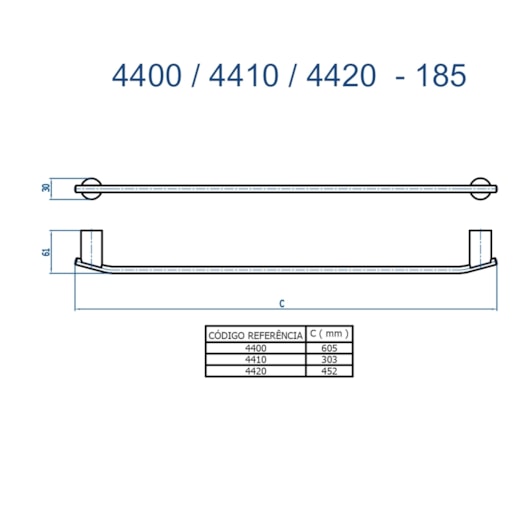 Porta Toalha Reto Lunna 185 Curto 4410 300mm Champanhe Fani - Imagem principal - 795bfbd6-19dd-4400-b048-41c97dc62165