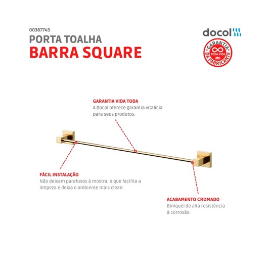 Porta Toalha Square Ouro Polido Docol - Imagem principal - 313cabfe-c857-43fd-bda5-063ad8268544