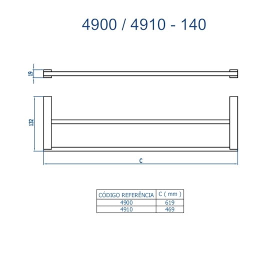 Porta-Toalhas Retangular Duplo Longo Quartzo 4900 Bk140 619 Preto Fosco Fani Metais - Imagem principal - a0054868-8141-4fd6-b001-c483e599c60c
