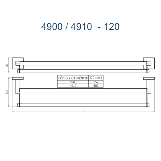 Porta-Toalhas Retangular Duplo Longo Versata 4900 Dv120 652 DOro Vecchio Fani Metais - Imagem principal - 795ec15a-9ddb-415d-9076-e598911d645f