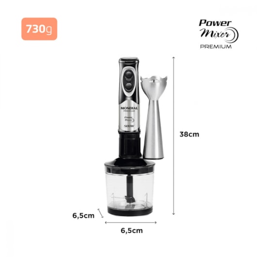 Power Mixer Premium M07 Preto E Inox Mondial 127V 500W - Imagem principal - 61ea79dc-a888-4f7e-9f57-5a689f252388