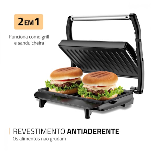 Press Grill Master Press PG01 Preto E Inox Mondial 127V 1000W - Imagem principal - 477cc422-57dc-406d-9c95-585af93d2771